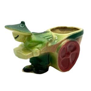 Vintage Shawnee Rickshaw Planter Asian Man Pulling Cart Wagon Bonzai Planter 539
